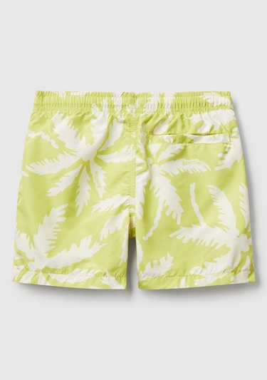  Erkek Çocuk Fıstık Yeşili Tamamı Desenli Arkası Cep Detaylı Büzgü İpli Deniz Şortu