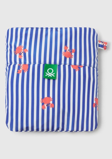  Erkek Çocuk Mavi Mix Tamamı Desenli Arkası Cep Detaylı Büzgü İpli Deniz Şortu