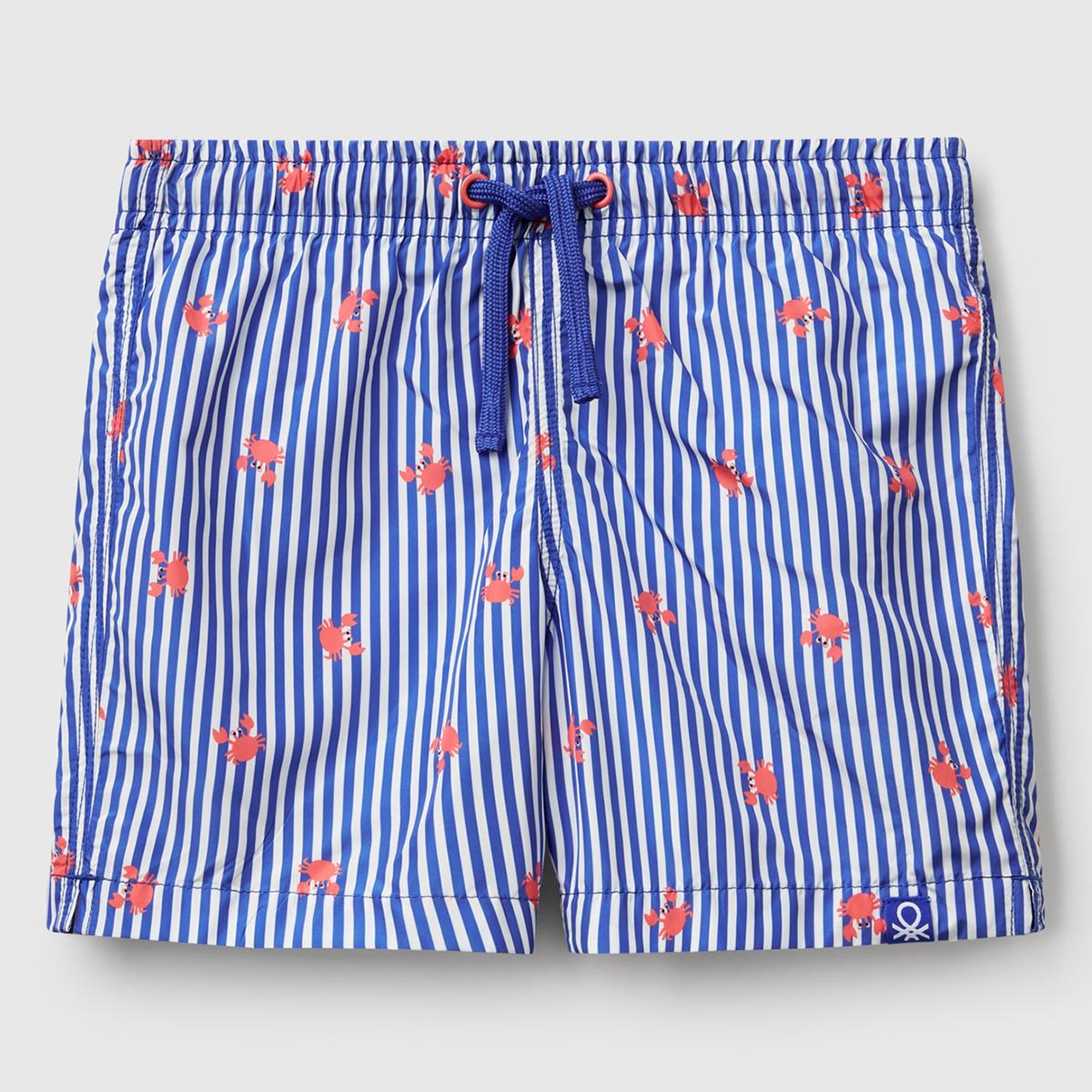 Erkek Çocuk Mavi Mix Tamamı Desenli Arkası Cep Detaylı Büzgü İpli Deniz Şortu