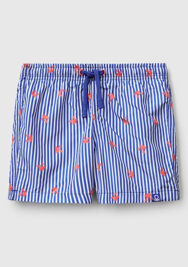  Erkek Çocuk Mavi Mix Tamamı Desenli Arkası Cep Detaylı Büzgü İpli Deniz Şortu
