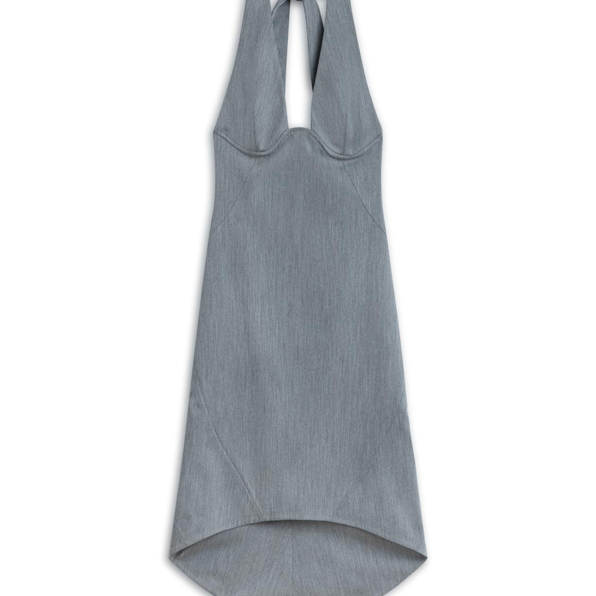 Boyundan Bağlamalı Asimetrik Midi Elbise