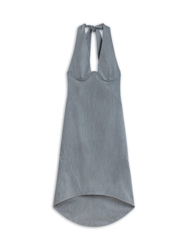  Boyundan Bağlamalı Asimetrik Midi Elbise