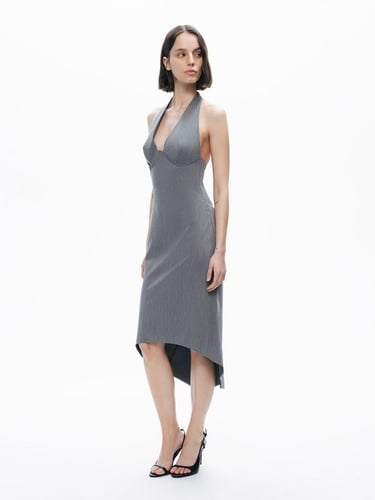  Boyundan Bağlamalı Asimetrik Midi Elbise