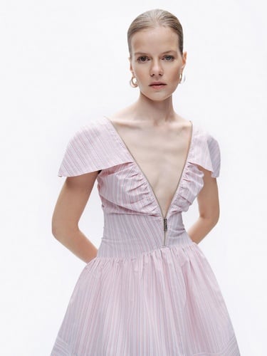  Fermuar Detaylı Mini Elbise