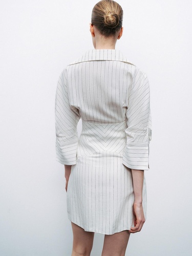  Gömlek Görünümlü Keten Elbise