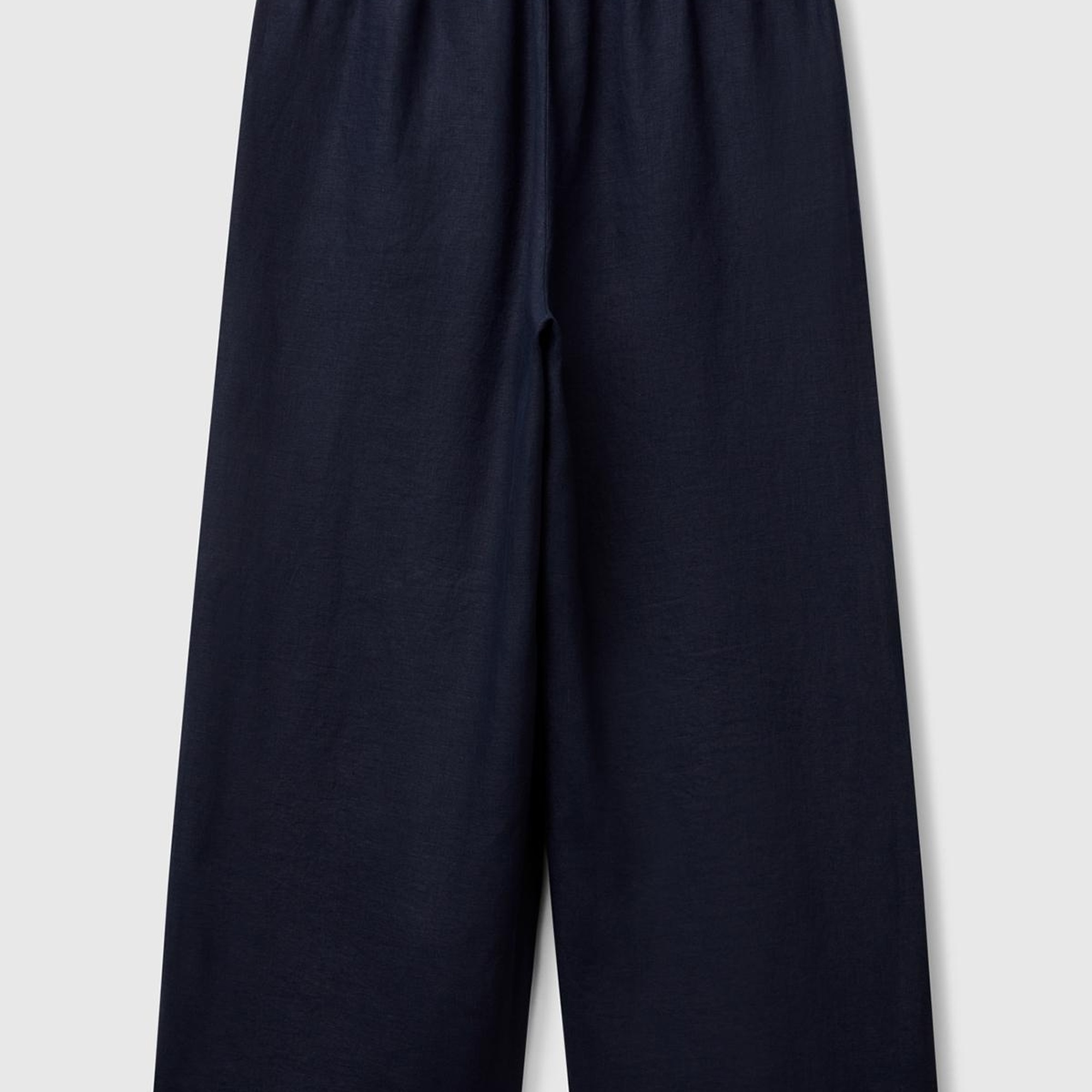 Kadın Lacivert %100 Keten Beli Lastikli Bol Kısa Paça Pantolon