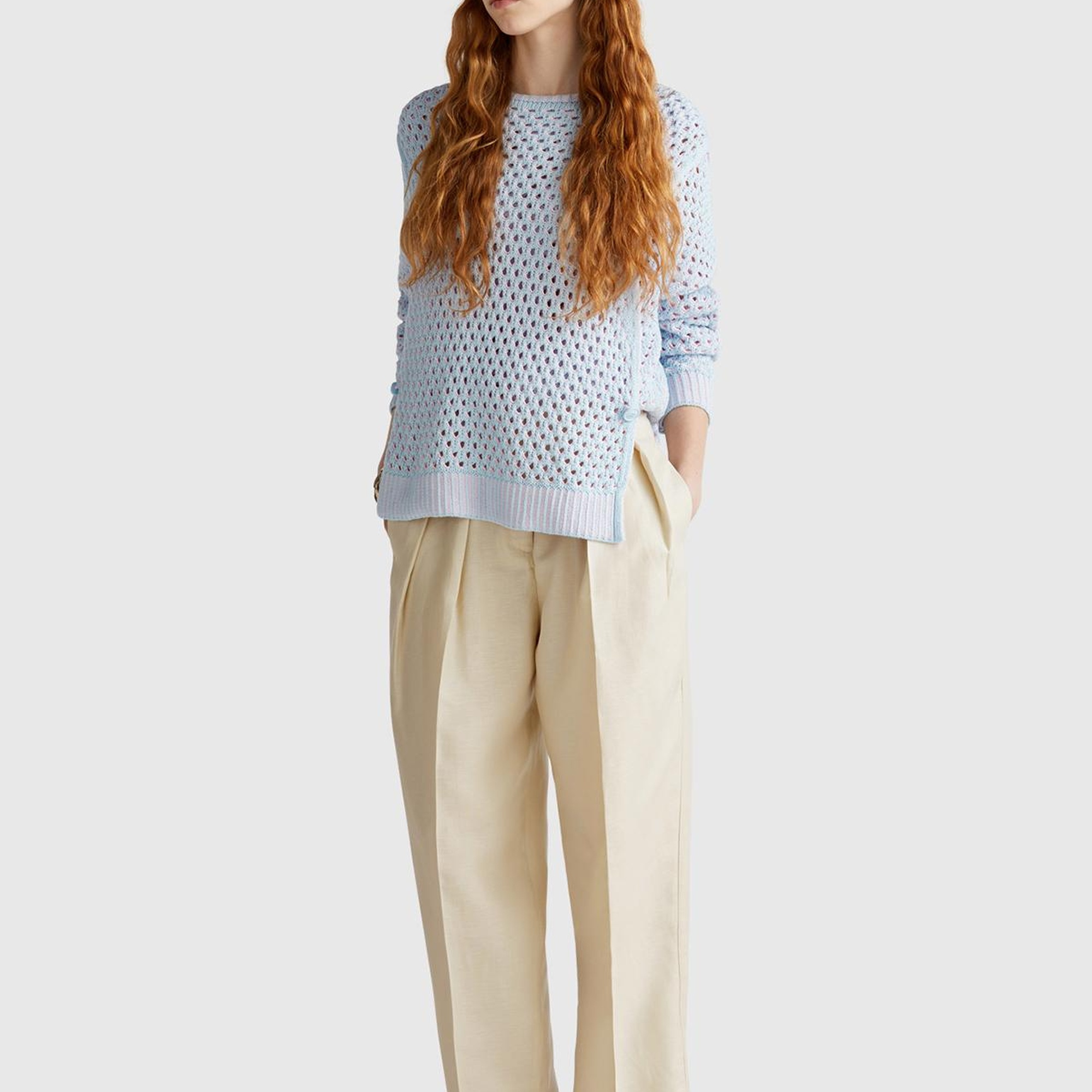 Kadın Taş Rengi Keten Karışımlı Havuç Kesim Pantolon