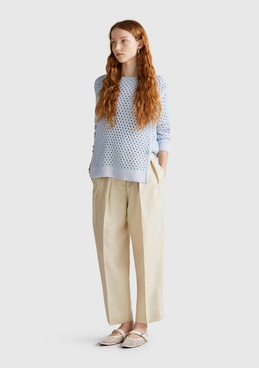  Kadın Taş Rengi Keten Karışımlı Havuç Kesim Pantolon