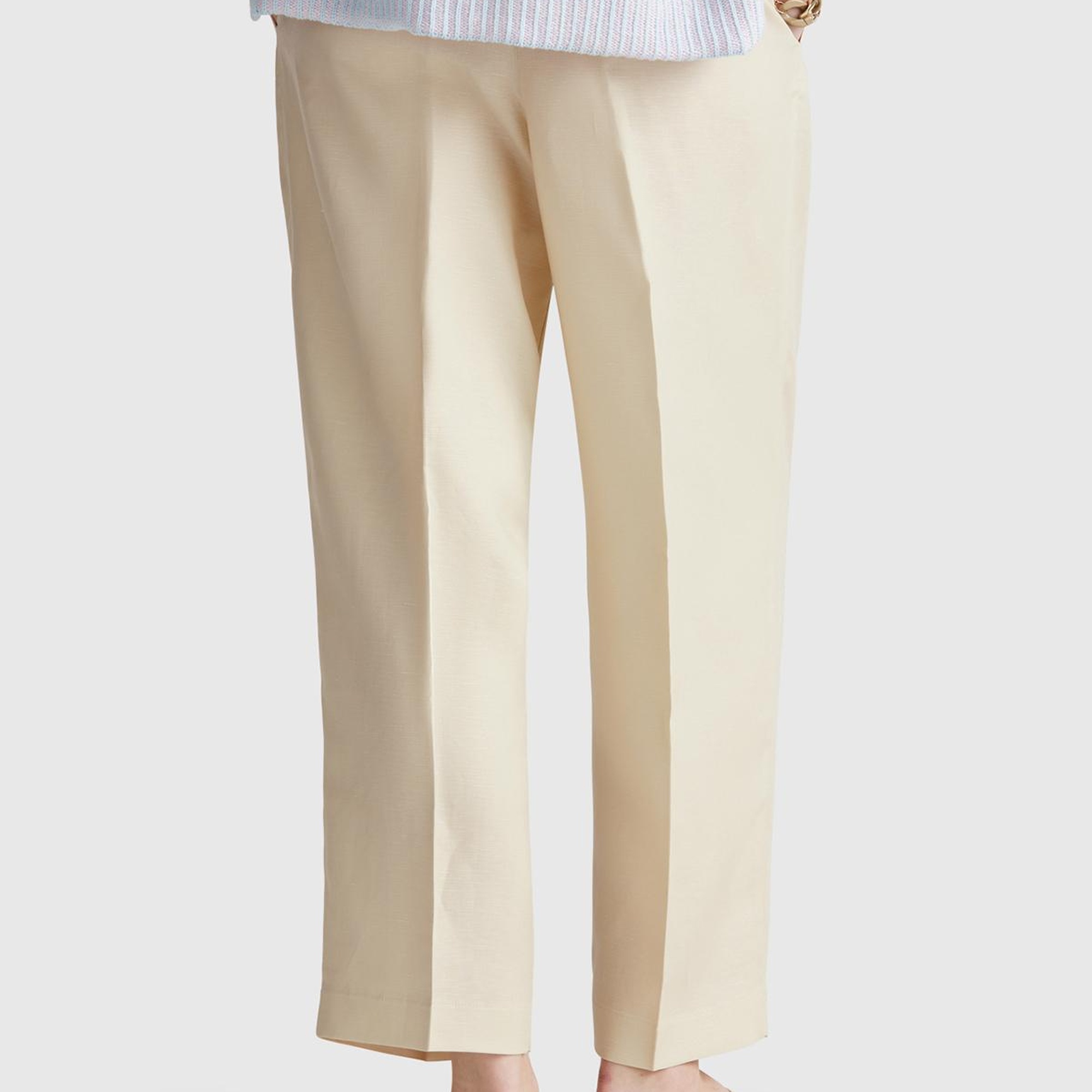 Kadın Taş Rengi Keten Karışımlı Havuç Kesim Pantolon