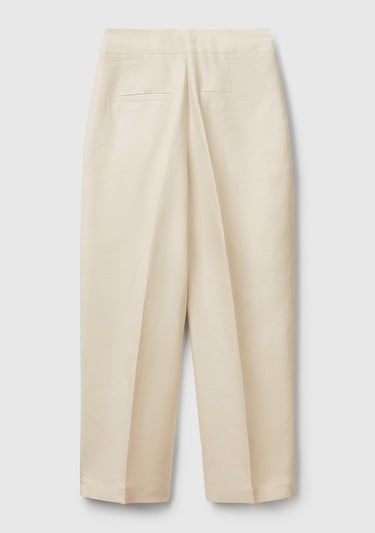  Kadın Taş Rengi Keten Karışımlı Havuç Kesim Pantolon