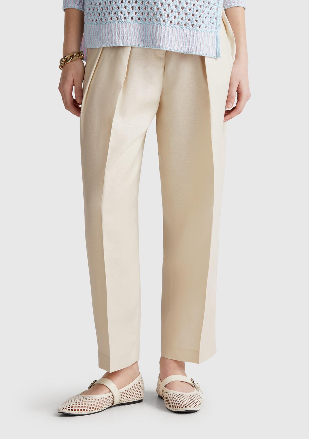  Kadın Taş Rengi Keten Karışımlı Havuç Kesim Pantolon