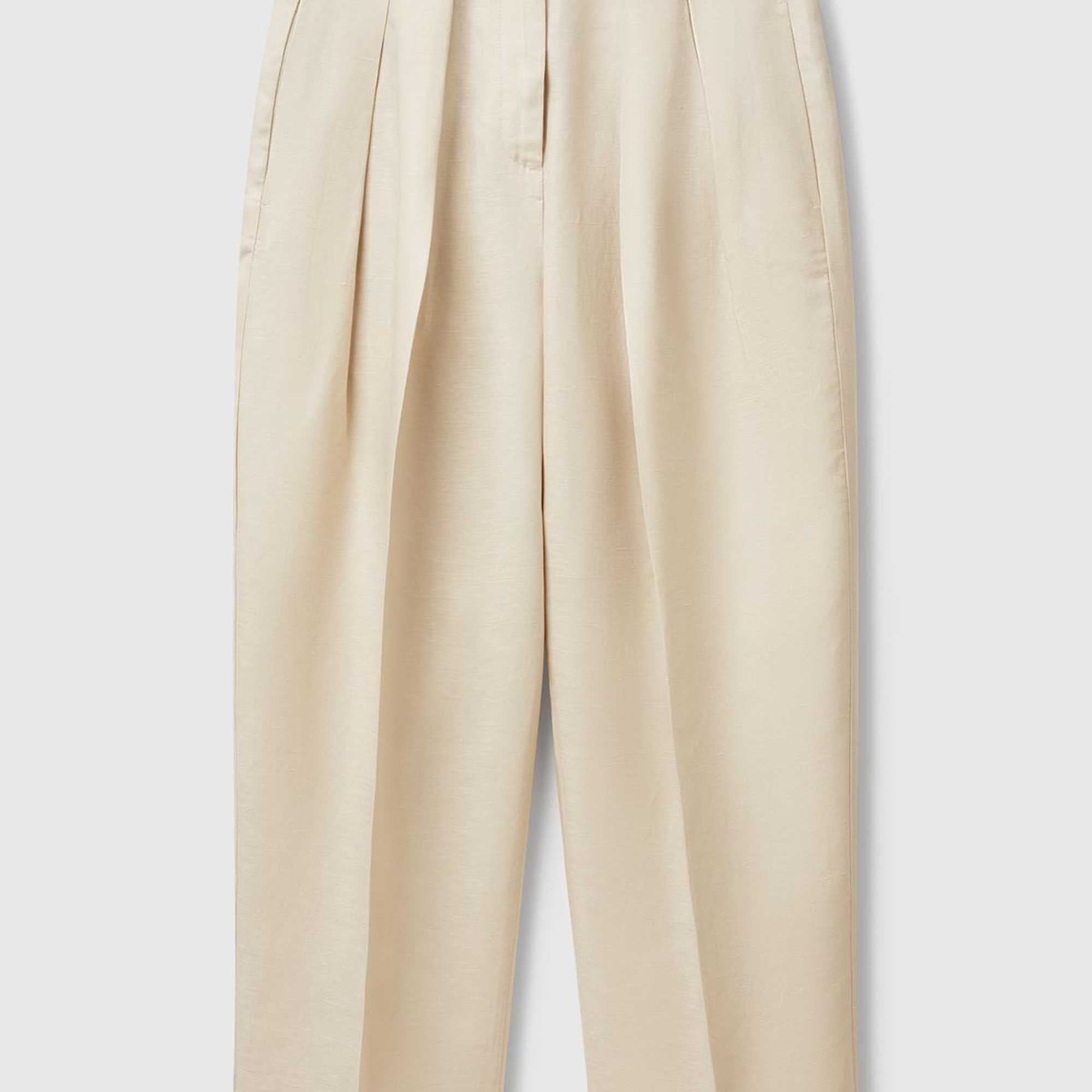 Kadın Taş Rengi Keten Karışımlı Havuç Kesim Pantolon