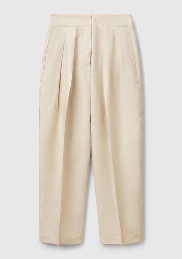  Kadın Taş Rengi Keten Karışımlı Havuç Kesim Pantolon