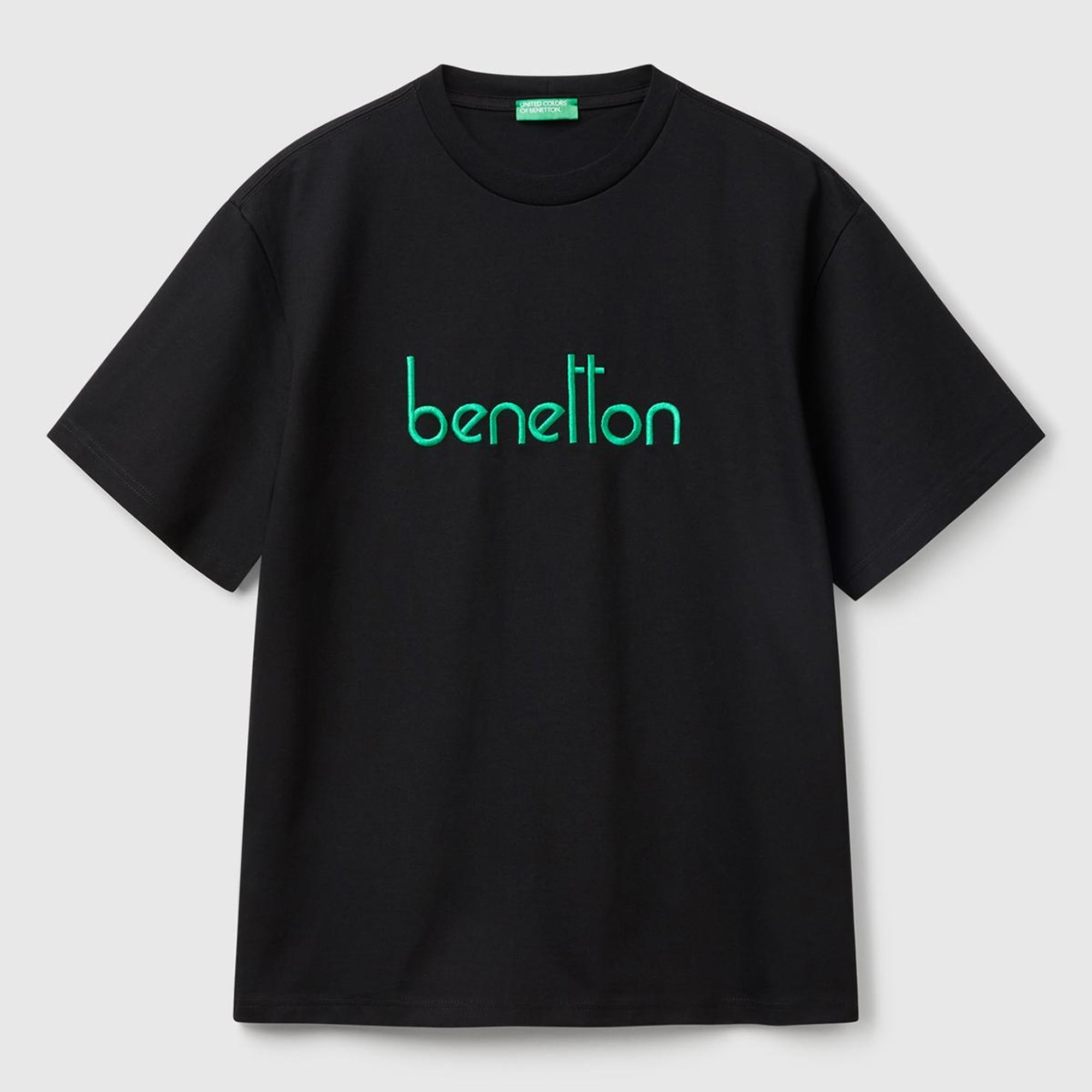 Erkek Siyah %100 Pamuk Önü Logo İşlemeli Oversize T-Shirt