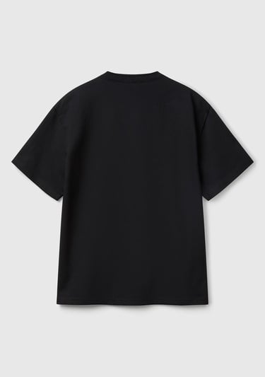  Erkek Siyah %100 Pamuk Önü Logo İşlemeli Oversize T-Shirt