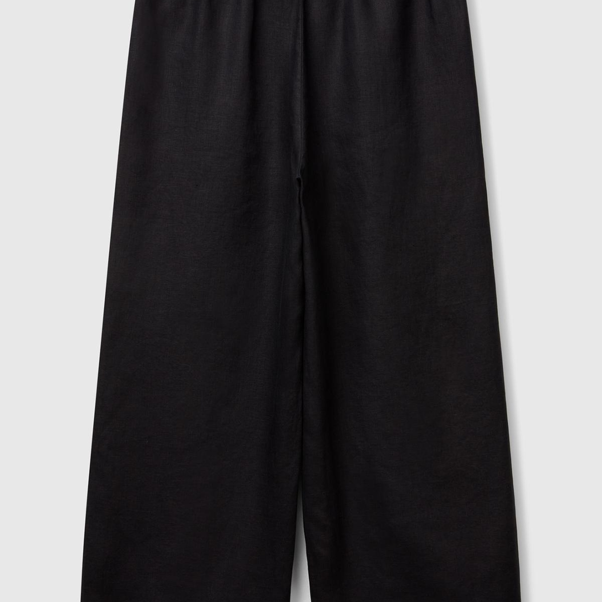 Kadın Siyah %100 Keten Beli Lastikli Bol Kısa Paça Pantolon