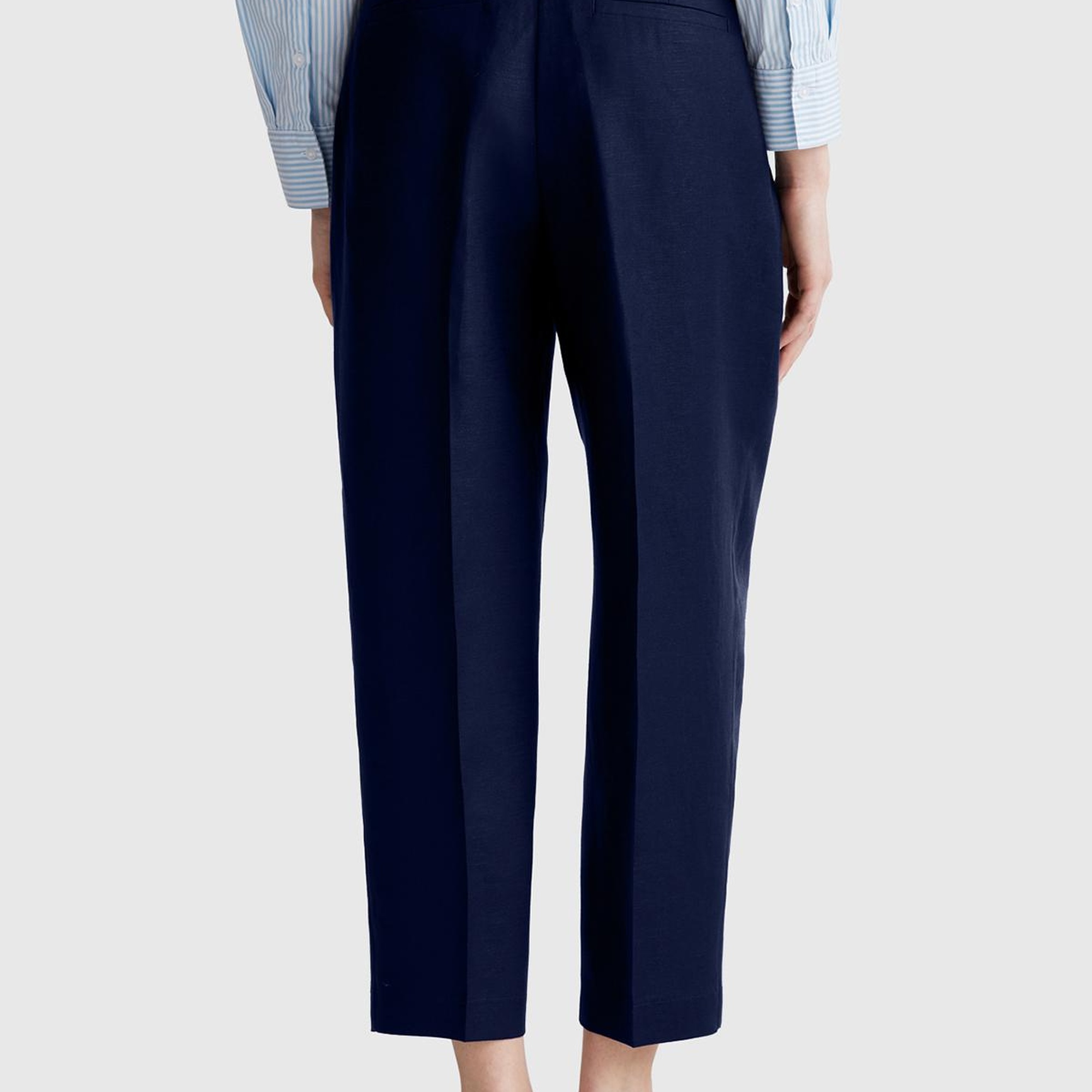 Kadın Lacivert Keten Karışımlı Havuç Kesim Pantolon