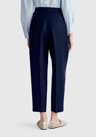  Kadın Lacivert Keten Karışımlı Havuç Kesim Pantolon