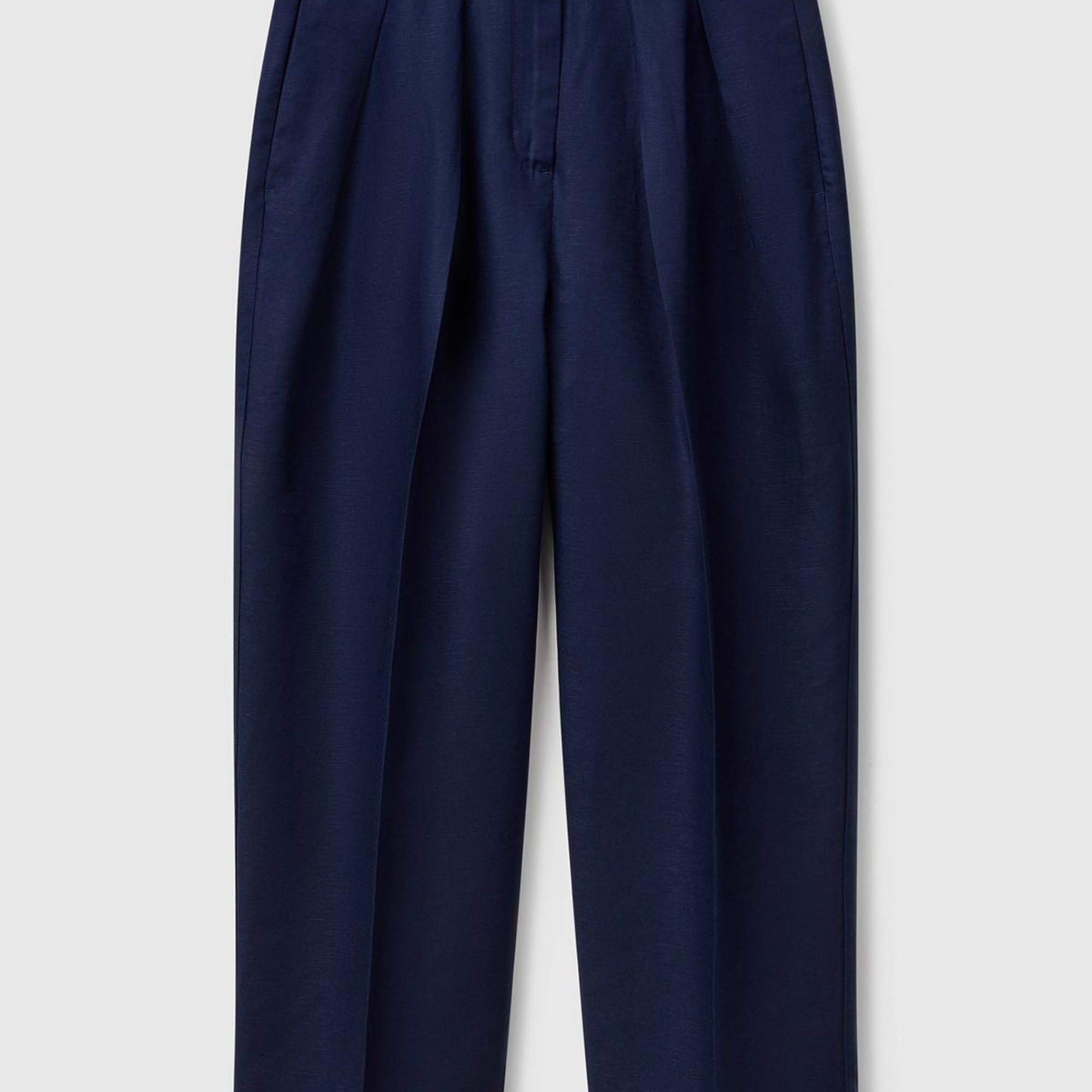 Kadın Lacivert Keten Karışımlı Havuç Kesim Pantolon