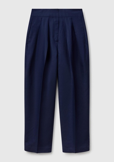  Kadın Lacivert Keten Karışımlı Havuç Kesim Pantolon