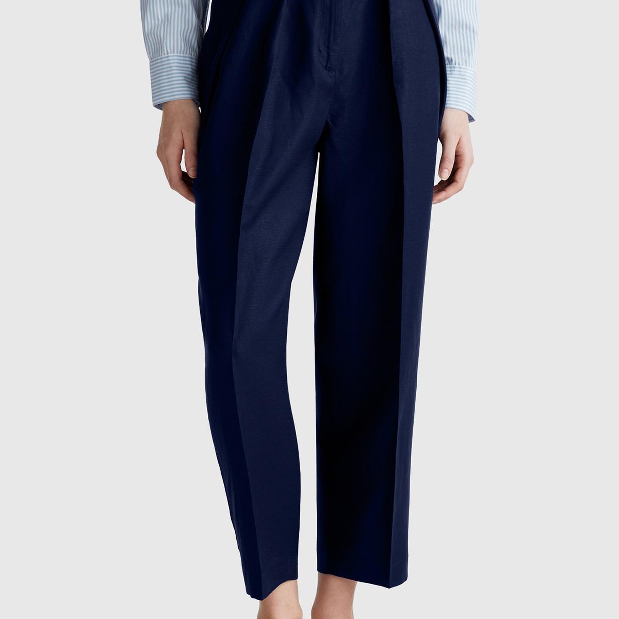 Kadın Lacivert Keten Karışımlı Havuç Kesim Pantolon