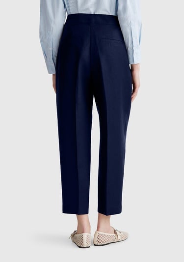  Kadın Lacivert Keten Karışımlı Havuç Kesim Pantolon