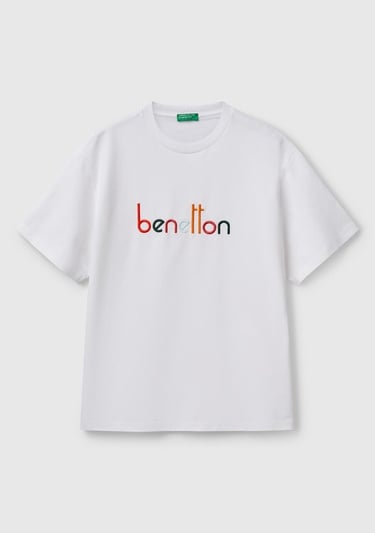  Erkek Beyaz %100 Pamuk Önü Logo İşlemeli Oversize T-Shirt