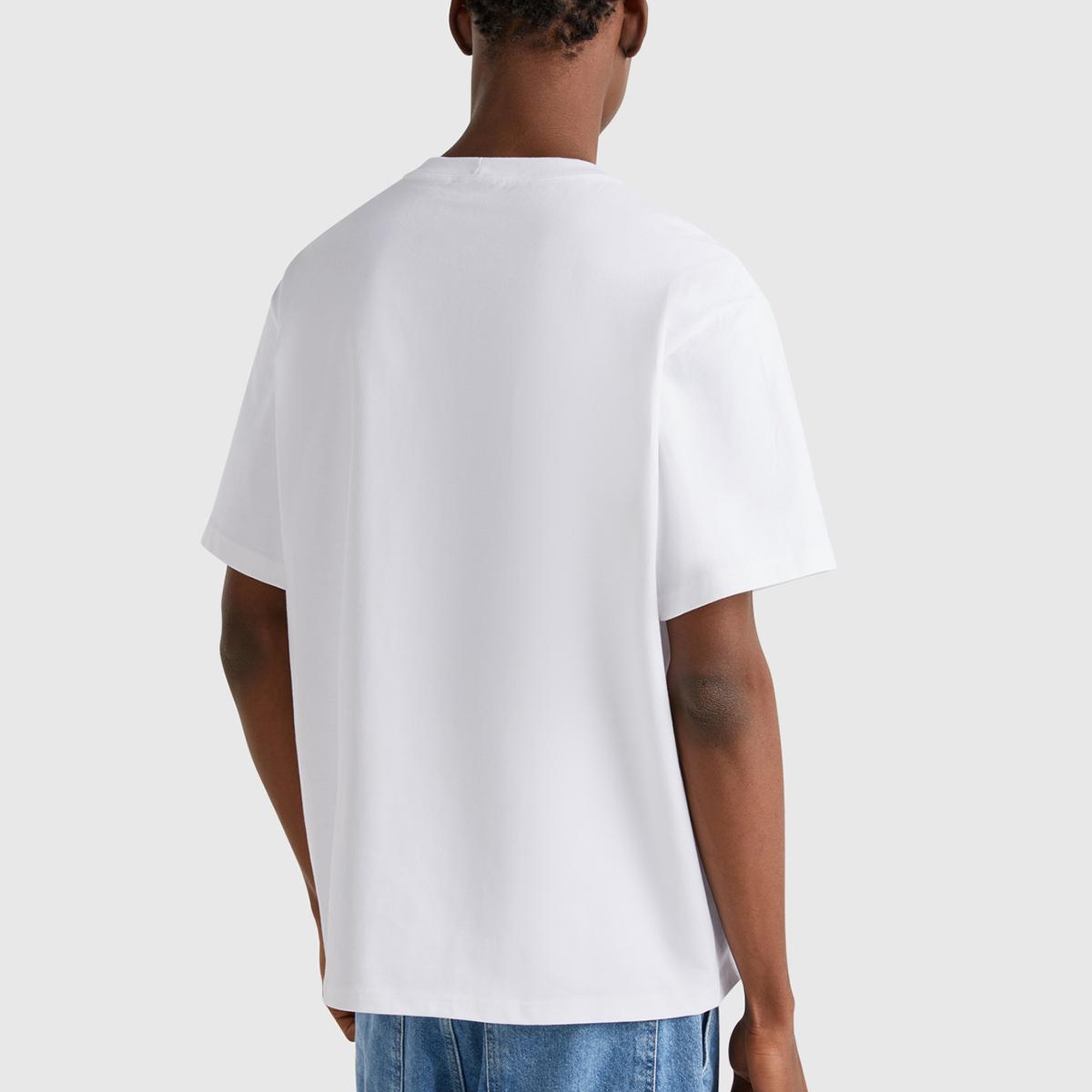 Erkek Beyaz %100 Pamuk Önü Logo İşlemeli Oversize T-Shirt