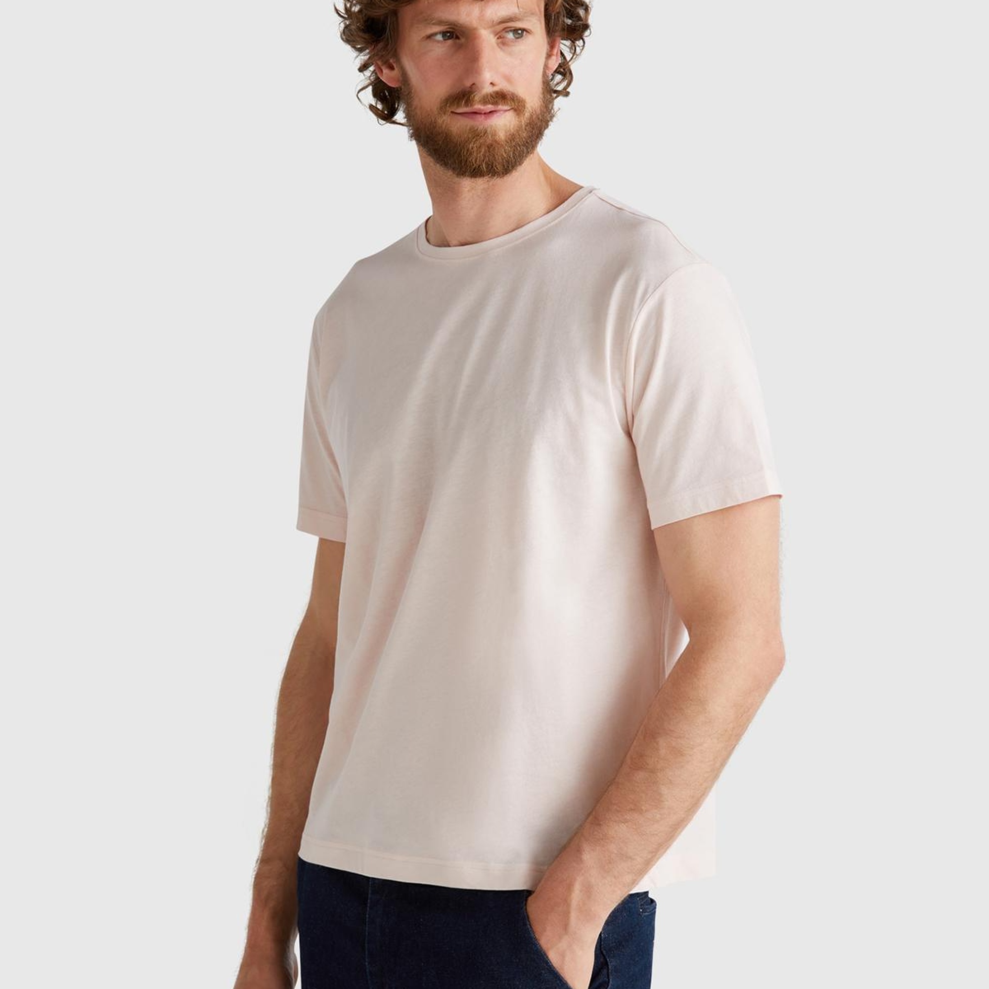 Erkek Pembe %100 Koton Bisiklet Yaka T-Shirt