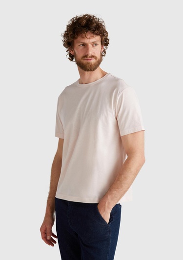  Erkek Pembe %100 Koton Bisiklet Yaka T-Shirt