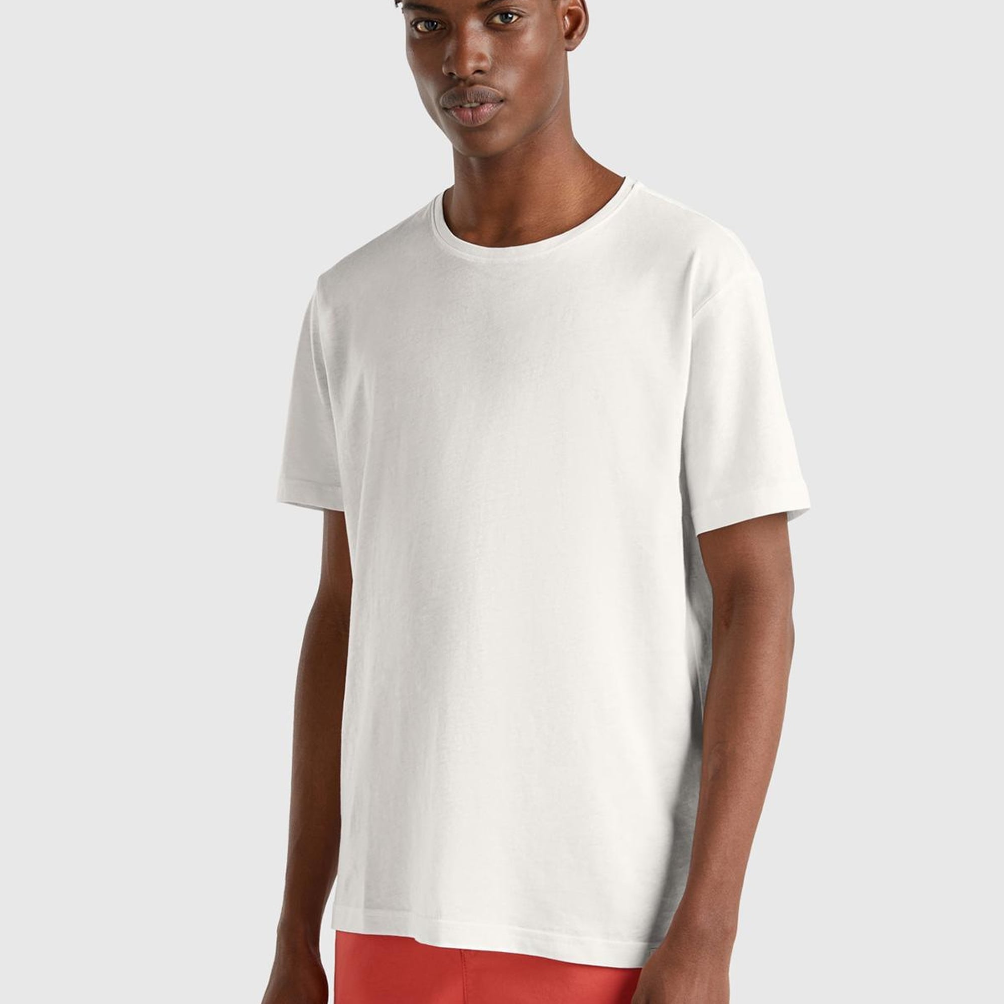 Erkek Beyaz %100 Koton Bisiklet Yaka T-Shirt