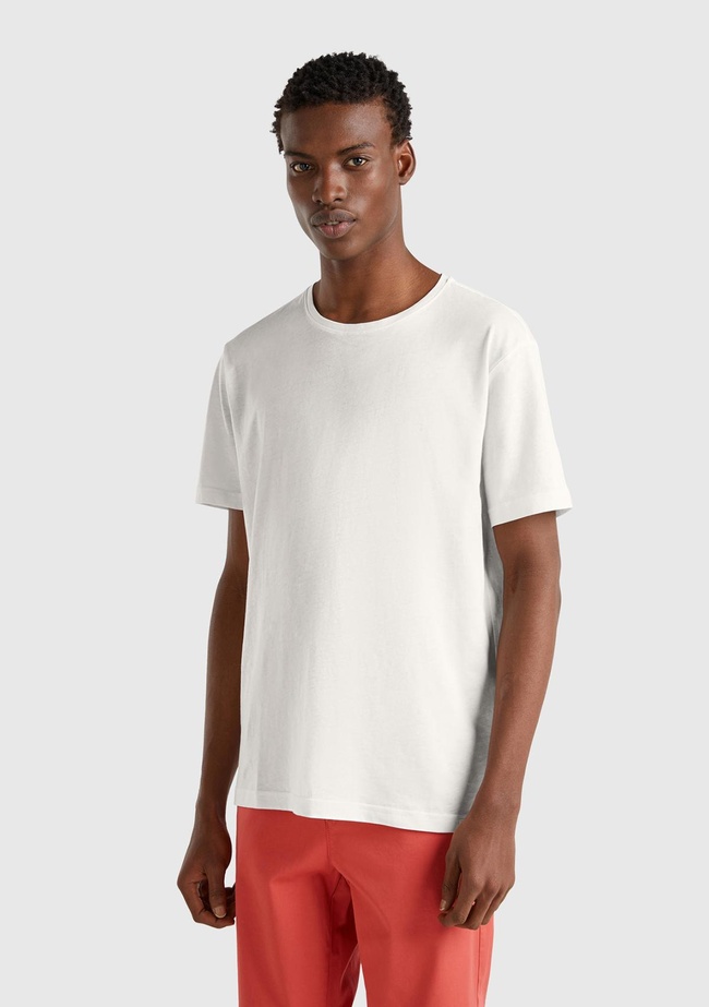  Erkek Beyaz %100 Koton Bisiklet Yaka T-Shirt