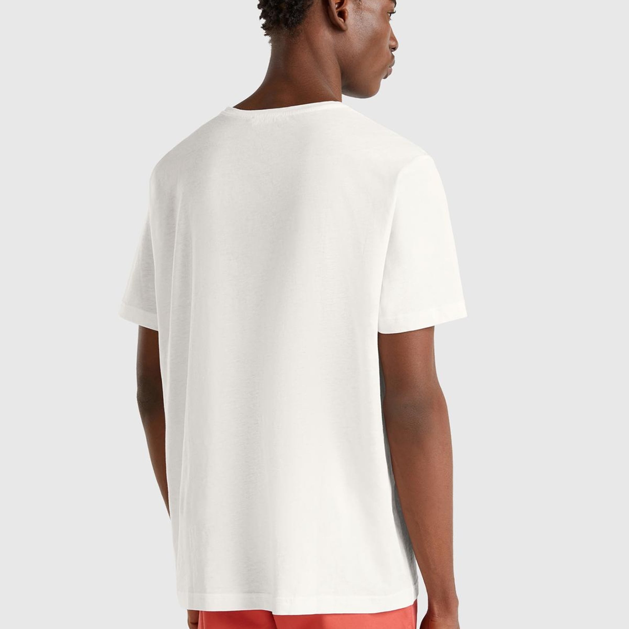 Erkek Beyaz %100 Koton Bisiklet Yaka T-Shirt