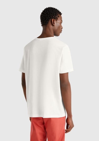  Erkek Beyaz %100 Koton Bisiklet Yaka T-Shirt