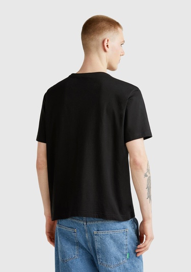  Erkek Siyah %100 Koton Bisiklet Yaka T-Shirt