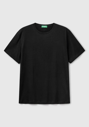  Erkek Siyah %100 Koton Bisiklet Yaka T-Shirt
