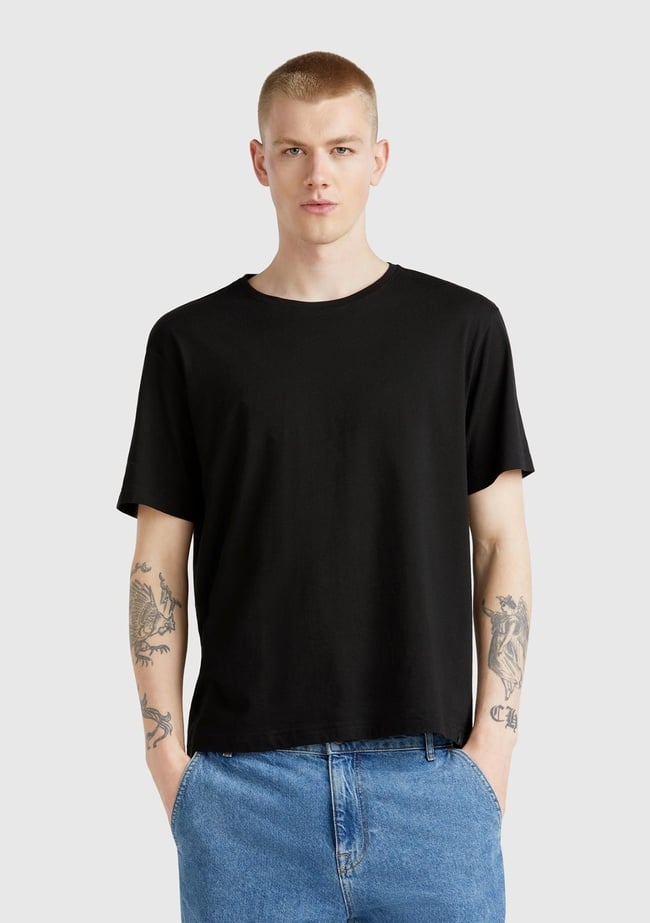  Erkek Siyah %100 Koton Bisiklet Yaka T-Shirt
