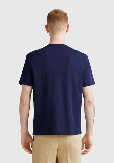  Erkek Lacivert %100 Koton Bisiklet Yaka T-Shirt