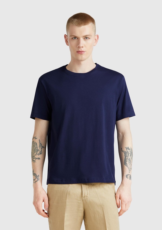  Erkek Lacivert %100 Koton Bisiklet Yaka T-Shirt