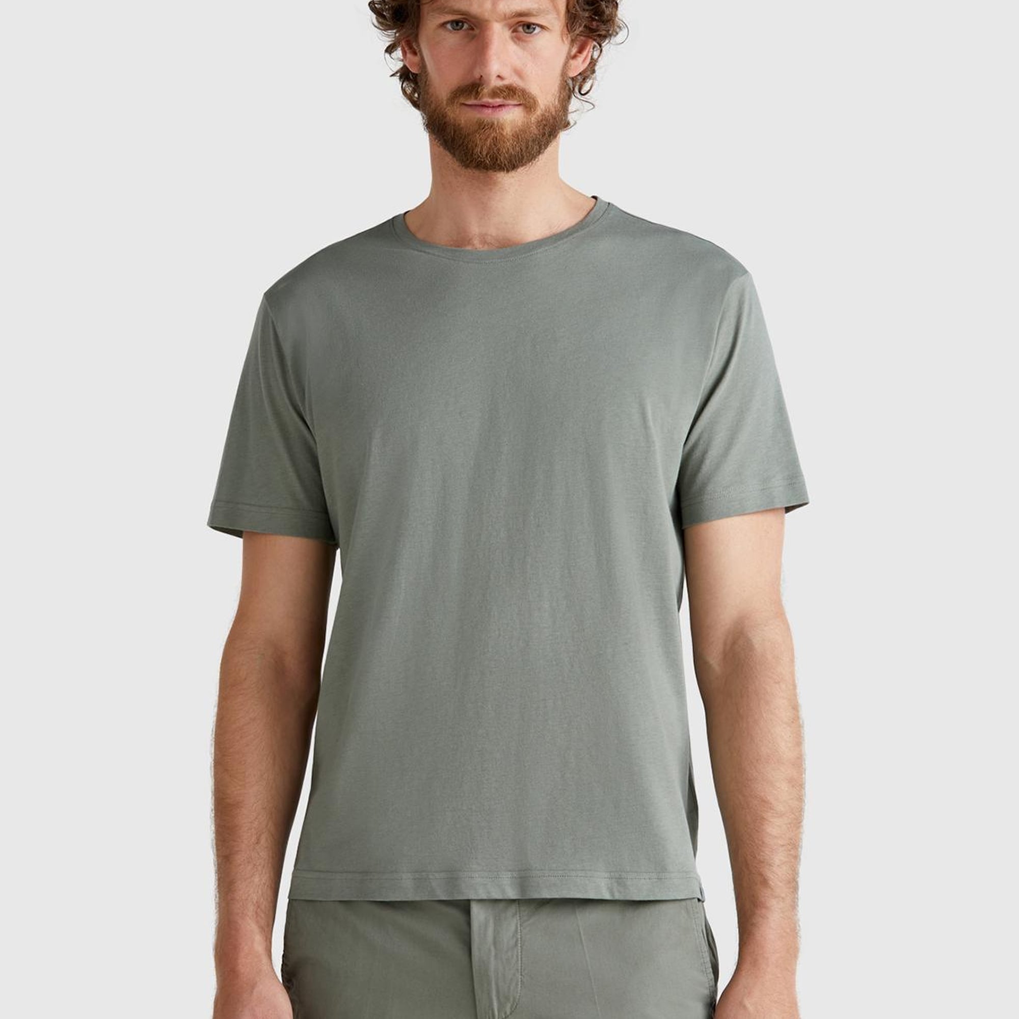 Erkek Soluk Yeşil %100 Koton Bisiklet Yaka T-Shirt