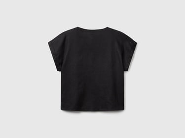  Kadın Siyah %100 Keten Kimono Kol V Yaka Bluz