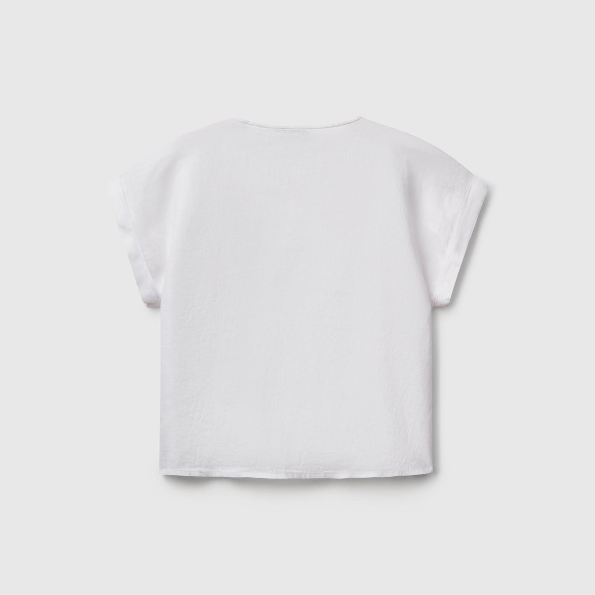 Kadın Beyaz %100 Keten Kimono Kol V Yaka Bluz