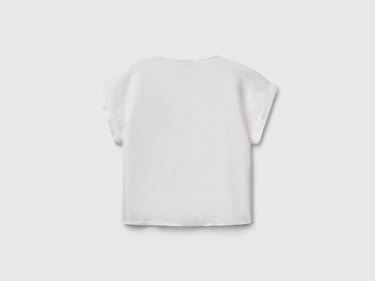  Kadın Beyaz %100 Keten Kimono Kol V Yaka Bluz