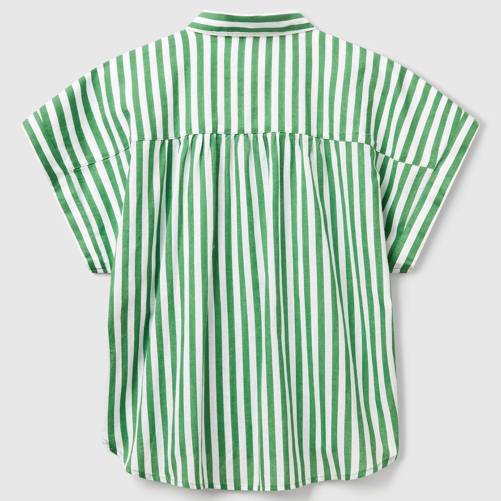 Kadın Yeşil Keten Karışımlı Çizgili Kimono Kol Gömlek