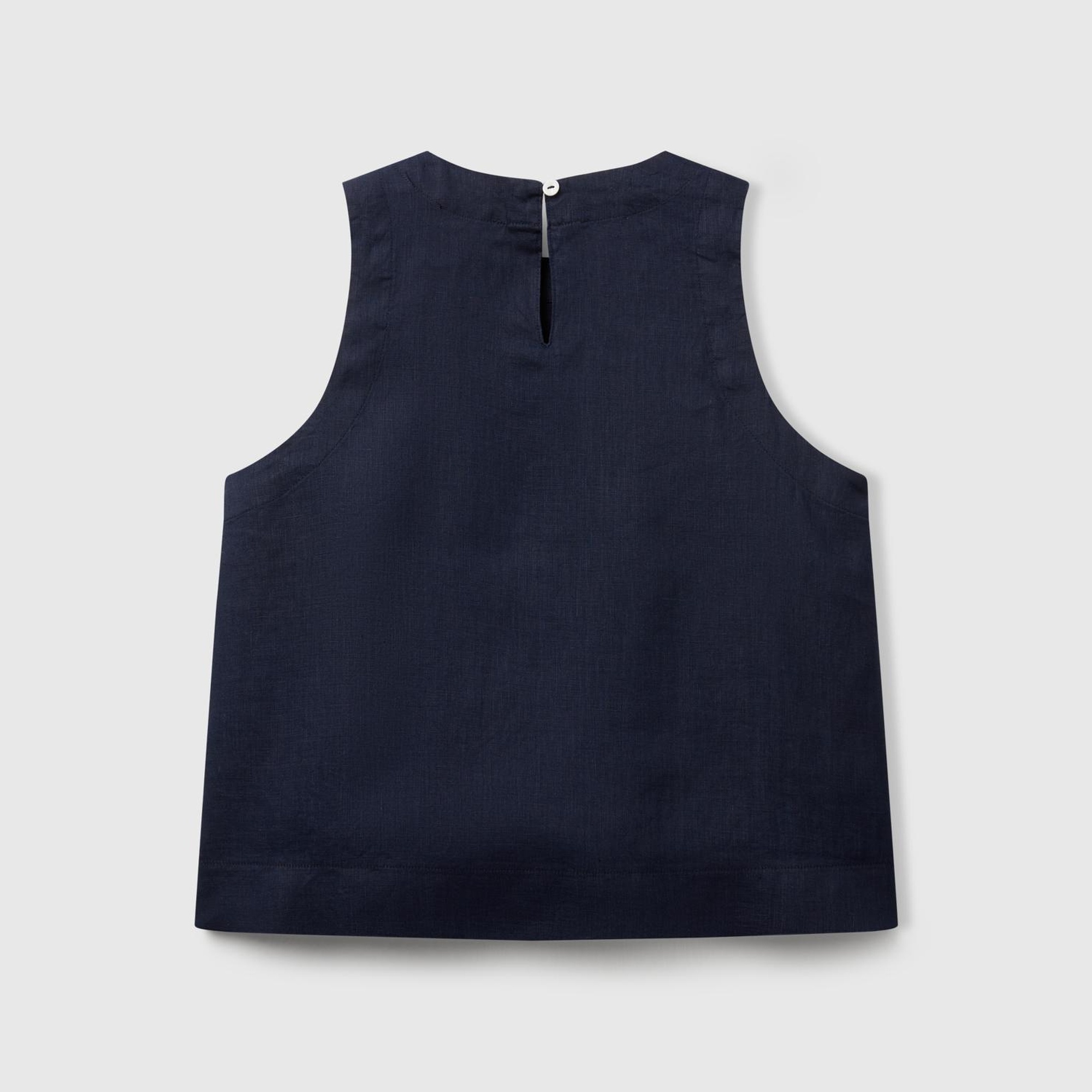 Kadın Lacivert %100 Keten Kolsuz Bluz