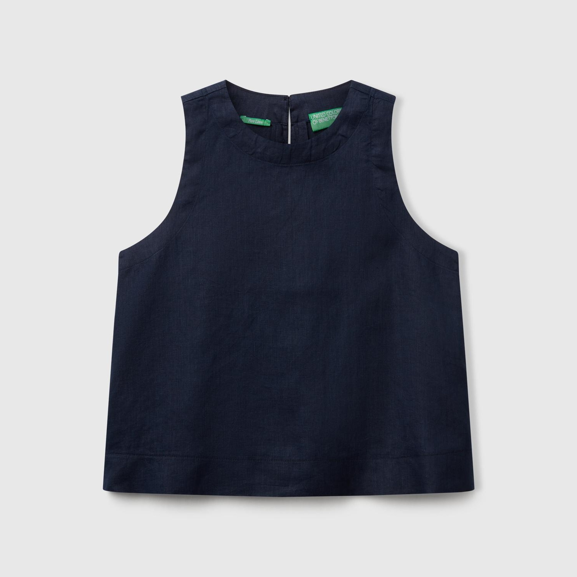 Kadın Lacivert %100 Keten Kolsuz Bluz