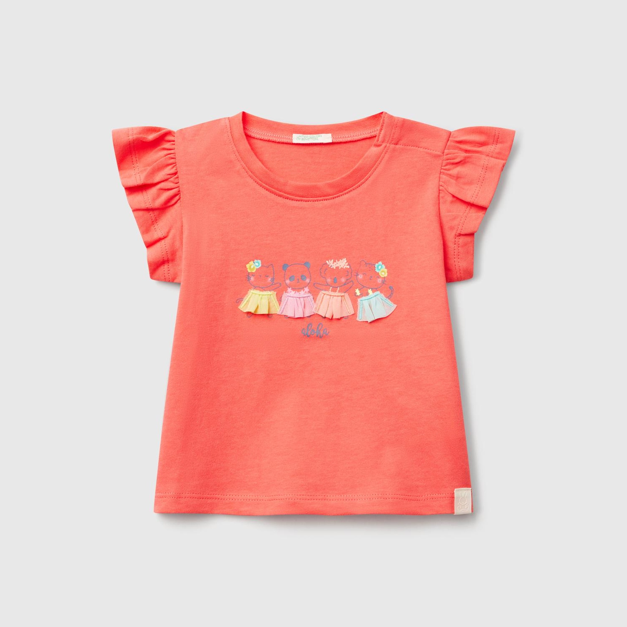 Bebek Mercan Logo Etiketli Kolu Fırfır Detaylı Bisiklet Yaka T-Shirt