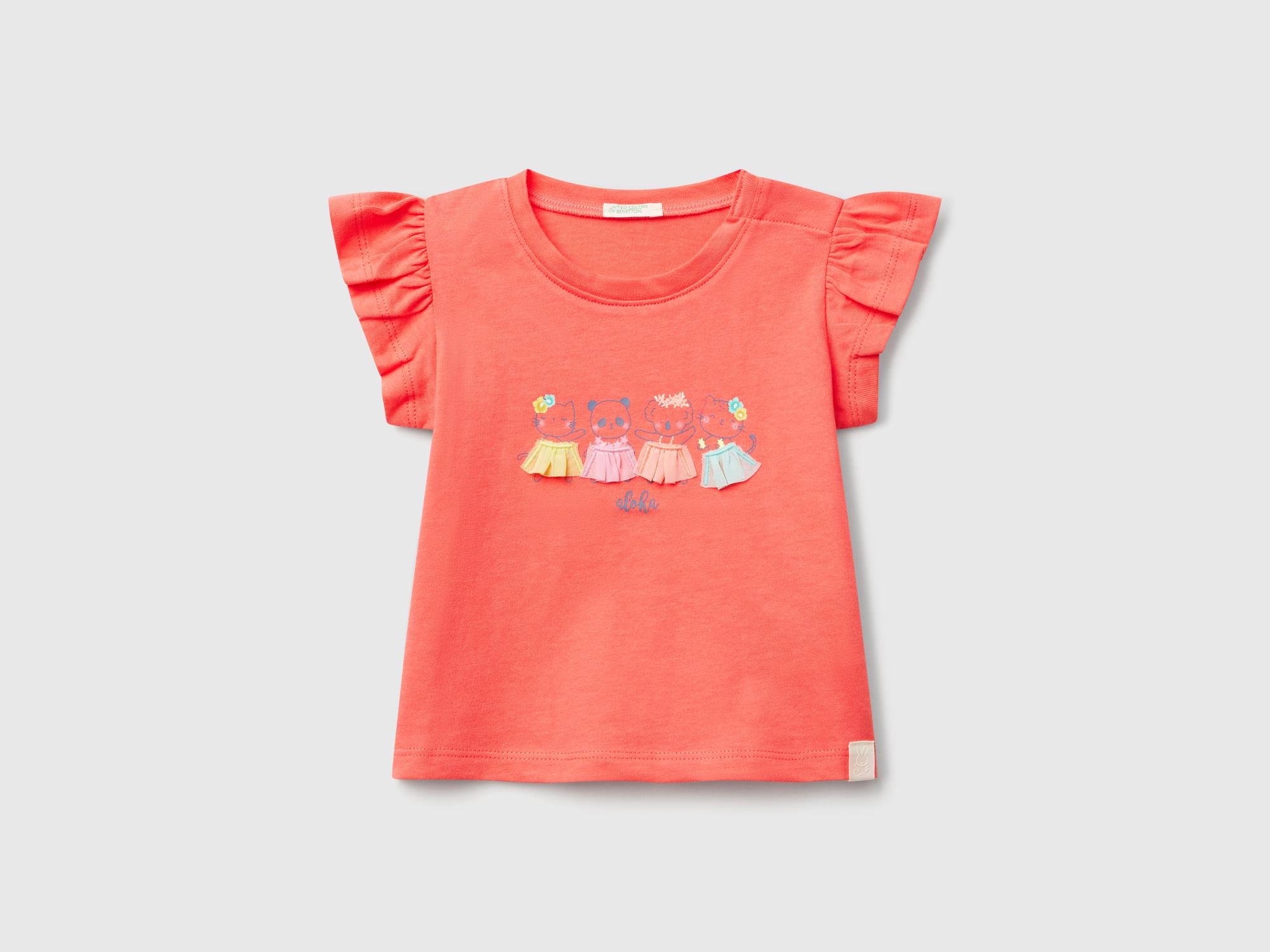  Bebek Mercan Logo Etiketli Kolu Fırfır Detaylı Bisiklet Yaka T-Shirt