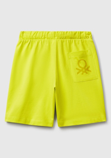  Erkek Çocuk Sarı Arka Cebi Logo Baskılı Beli İpli Şort