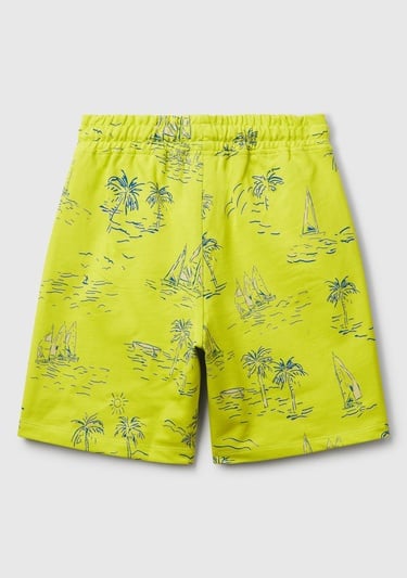  Erkek Çocuk Sarı Tamamı Desenli Beli İpli Cepli Bermuda Şort